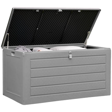Olsen & Smith 680L MASSIVE Capacity Outdoor Garden Storage Box Plastic Shed - Weatherproof & Sit On with Wood Effect Chest (Anthracite Grey)